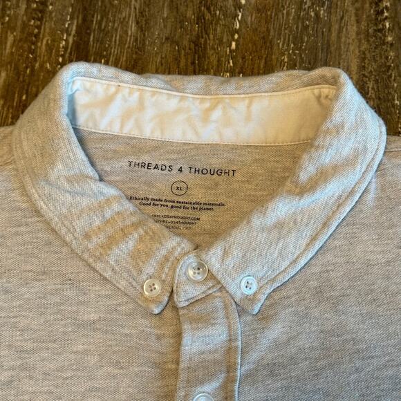 Men's Threads 4 Thought Long Sleeve Button Down Collar Shirt Grey/Cream, X-Large - Picture 5 of 8